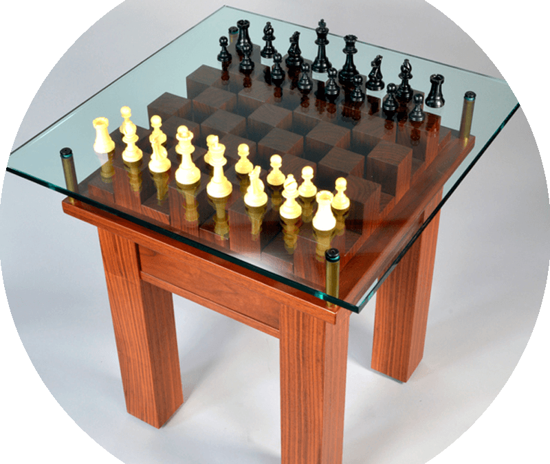 Glass Walnut Chess Table